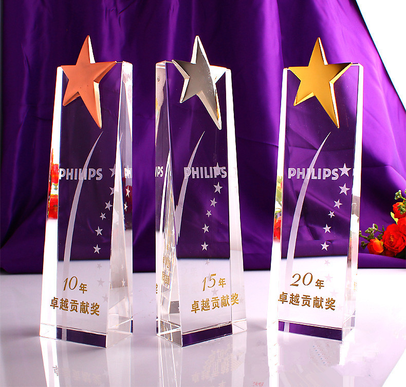 Five-Star Metal Crystal Glass Trophy Craft