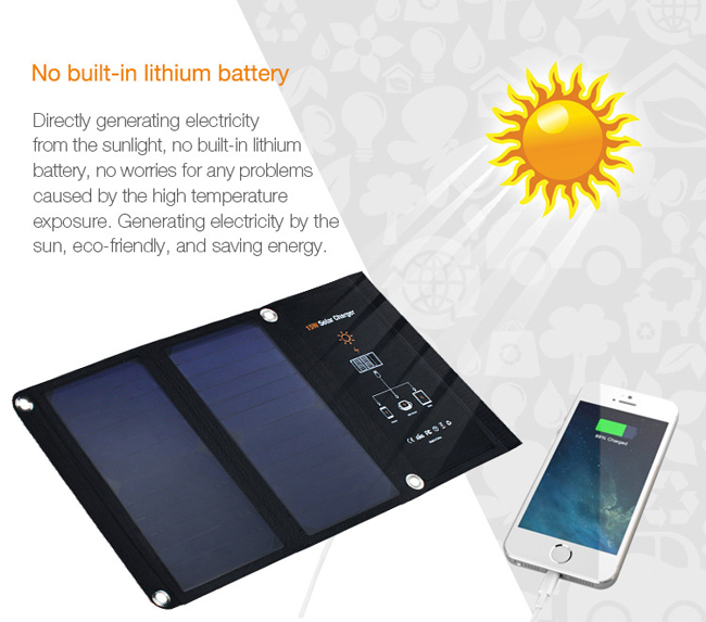 15W Universal Solar Panel Battery Charger for iPhone iPad Galaxy