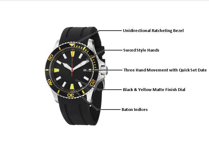 Regatta Quartz Date Yellow Accent Rubber Strap Diver Watch