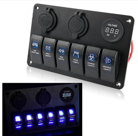 6 Gang Rocker Switch Panel/Cigarette Socket/USB Charger Panel for Marine/Boat