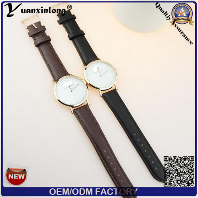 Yxl-645 Newest Slim Men Wrist Watch with Leather Band and Rosegold Case