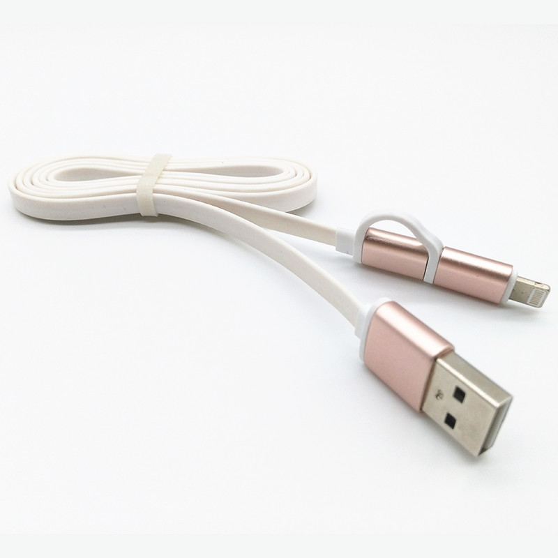 2 in 1 USB Noodle Data Cable for Micro and iPhone