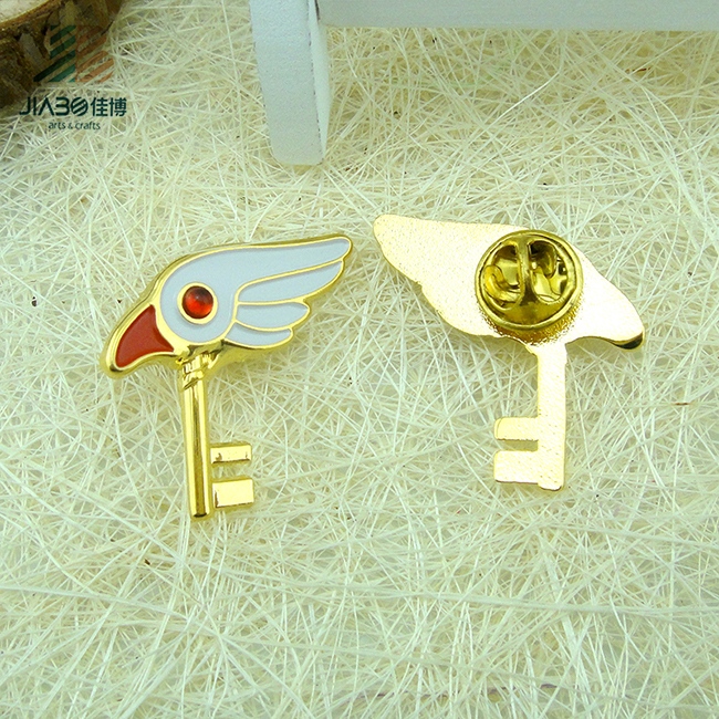 Custom Designed Key Shape Metal Gold Lapel Pin