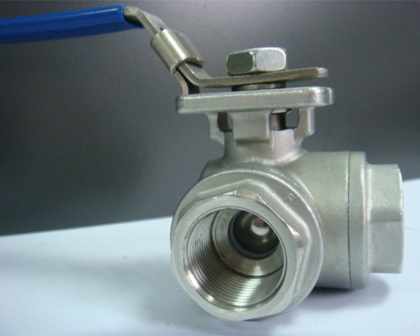 Three Way Stainless Steel Ball Valve with Mounting Pad