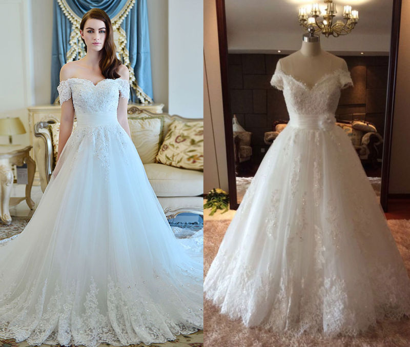 Short Sleeve Tulle Bridal Wedding Dress