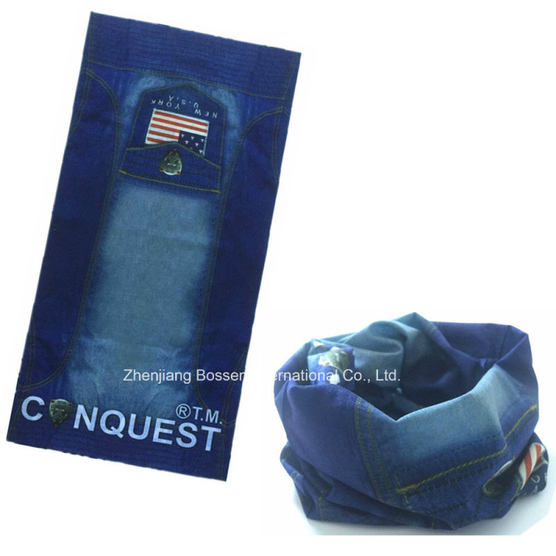 Custom Made Design Denim Style Printed Polyester Promotional Seamless Magic Sports Buff Bandana