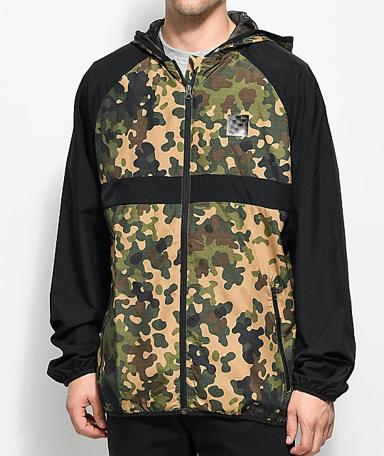 Black Green Camo Windbreaker Jacket