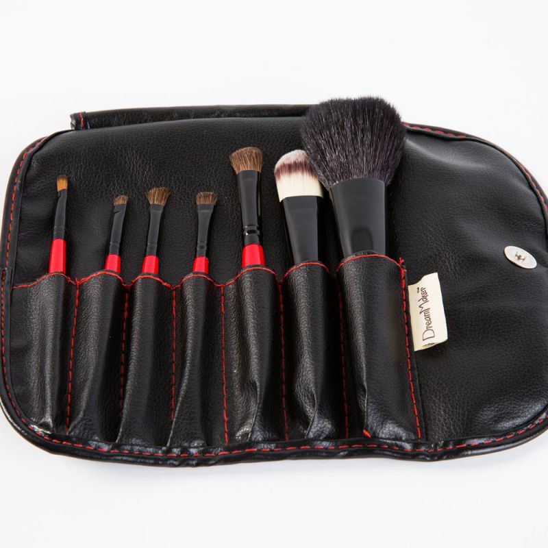 7PCS Red and Black Custom Makeup Brush with PU Case