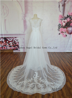 Exquisite Chaple Train Pick up Skirt Beaded Cap Sleeve Wedding Dress