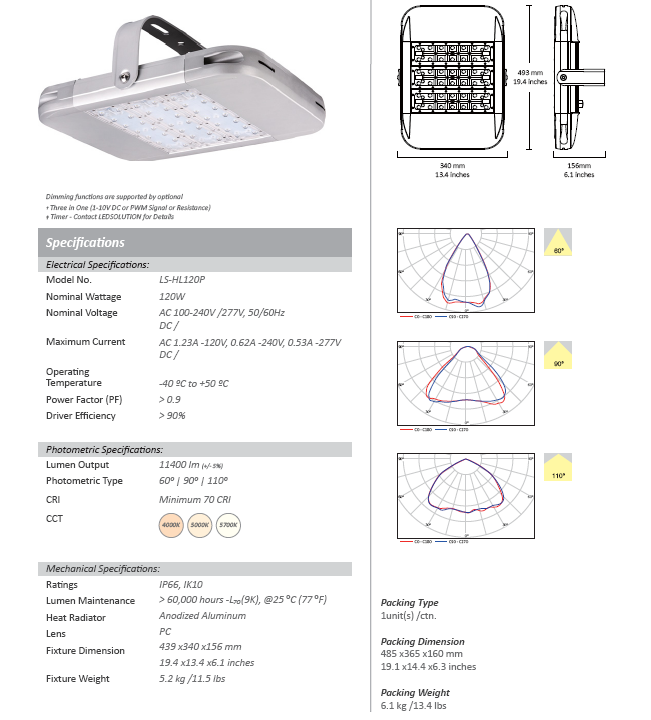 Outdoor 120W LED High Bay Light, LED High Bay Lamp, High Bay LED Light