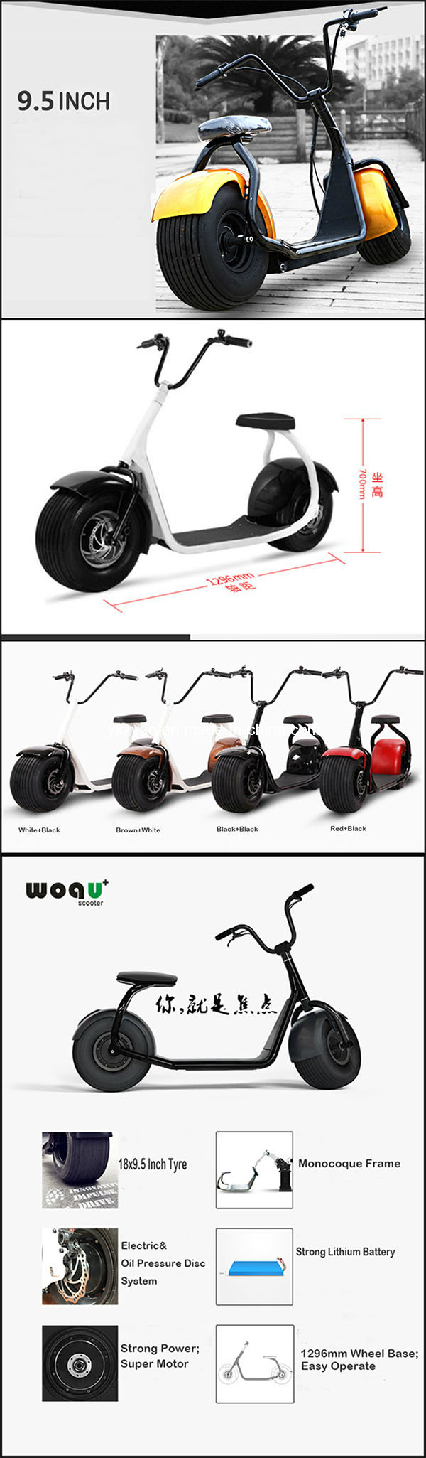 High Quality 1000W 62V/12ah Brushless Adult Electric Scooter, 2 Wheels E-Scooter Electric Motorcycle