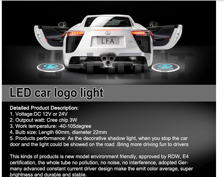 LED Door Courtesy Light 12V LED Car Door Welcome Light LED Car Door Logo Laser Projector Light