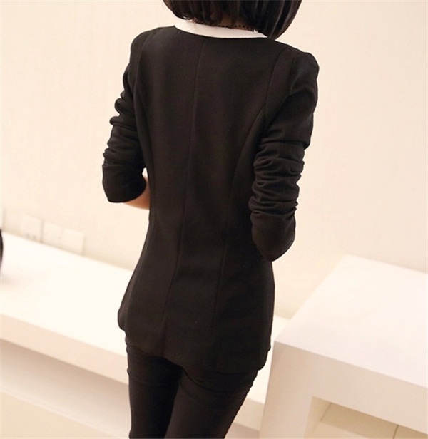 Korean Style Fashion Slim Fitting Black White Women One Button Suit Coat