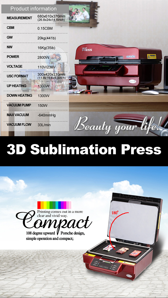 Mini White 3D Vacuum Sublimation Heat Press Machine (ST-3042)