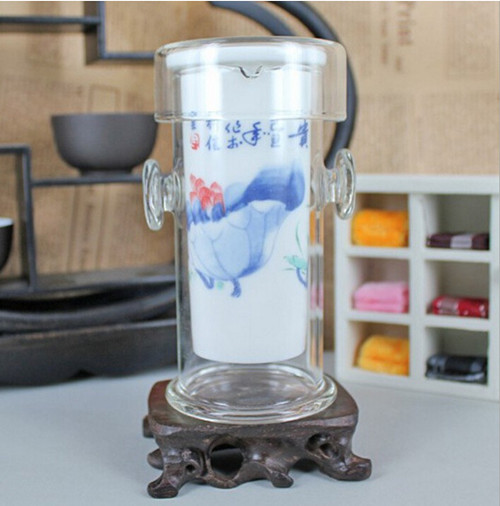 China Style Cup Ceramic Filter Gift Cup Borosilicate Glass Cup