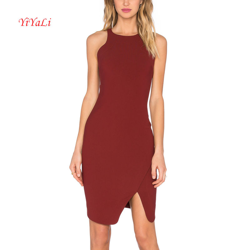 Wine Fitted Sleeveless Zipper Back Sexy Party Dress