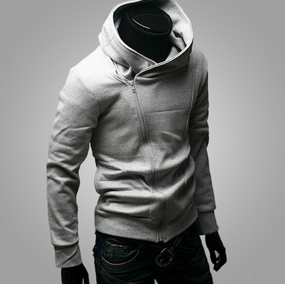 Casual Hooded Inclined Zipper Stand Collar Men's Fleece Coat