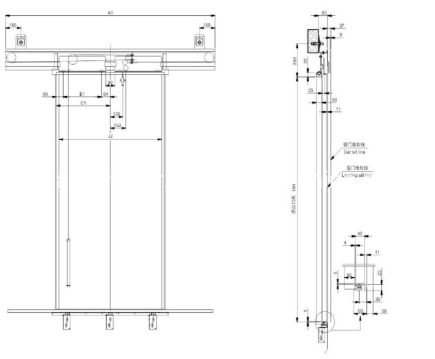 Mitsubishi/Selcom Type Automatic Elevator Landing Mechanism Landing Door (OS31-01, OS31-02)