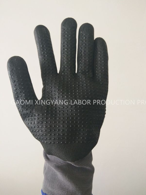 15g Nylon Shell Nitrile Foam Coated with Dots, Safety Work Gloves (N6016)