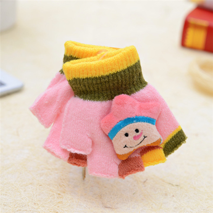 Half Finger Warm Dual Use Flip Kids Knitted Gloves Wholesale