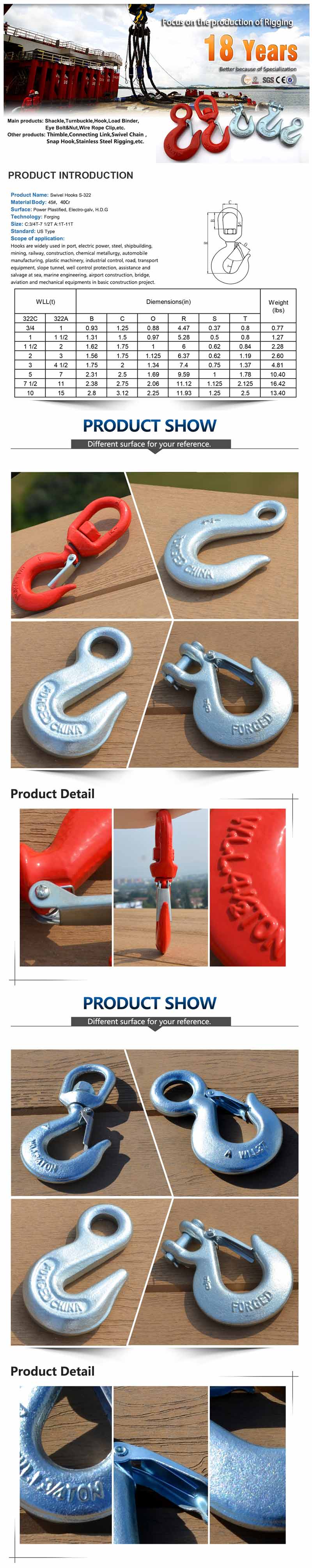 Drop Forged Safety Latch Swivel Hook (S322)