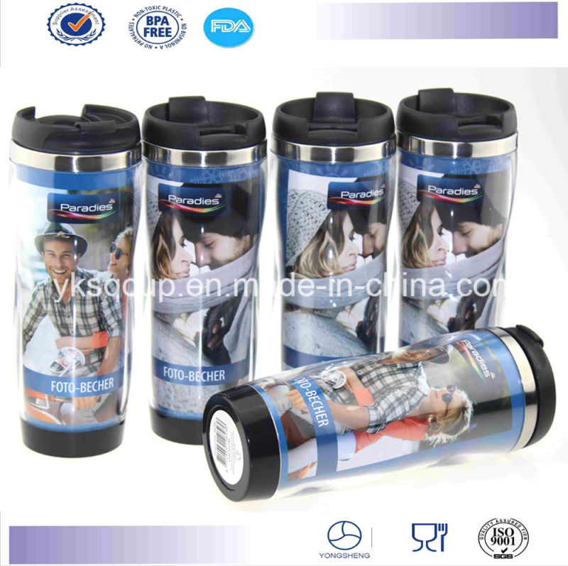 350/420ml Double-Wall Stainless Steel Travel Mug with PP Plastic Leak-Proof Closing Lid