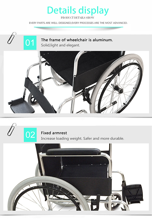 Topmedi New-Design Aluminum Wheelchair with Fixed Footrest