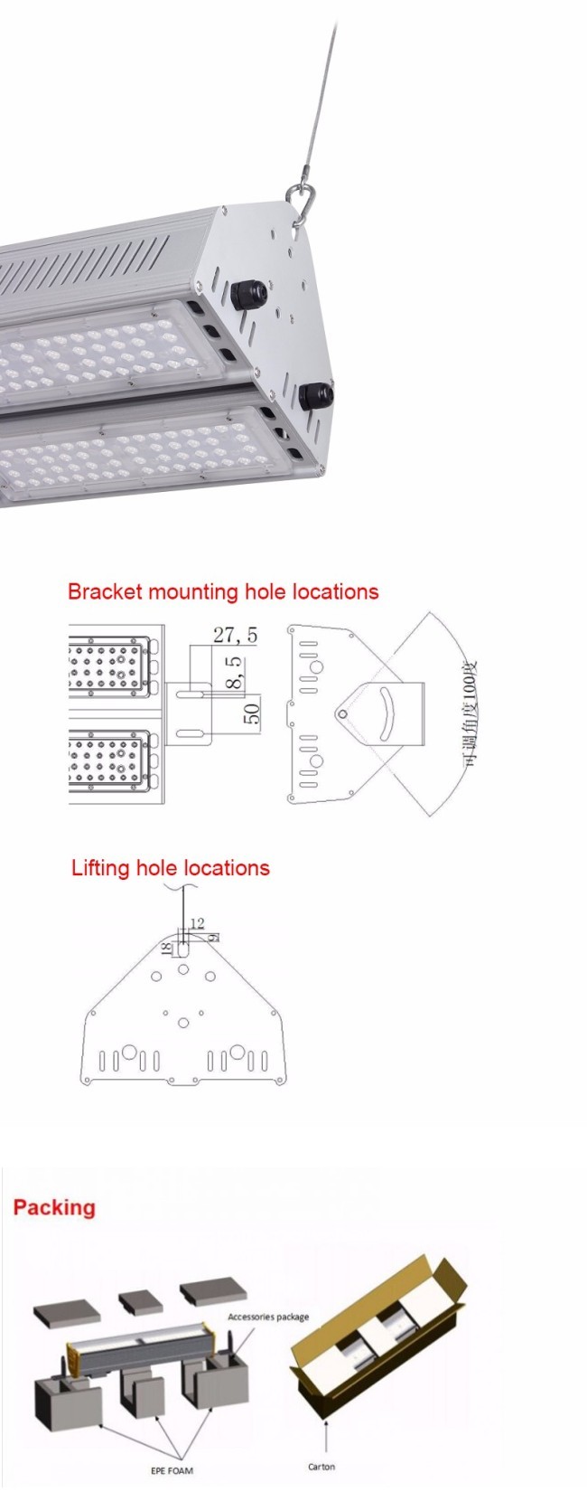 China LED Linear High Bay Light Industrial Lamp 300W Aluminum IP65