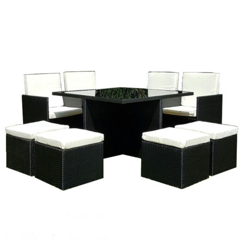 Practical Black PE Rattan Garden Dining Cube Set