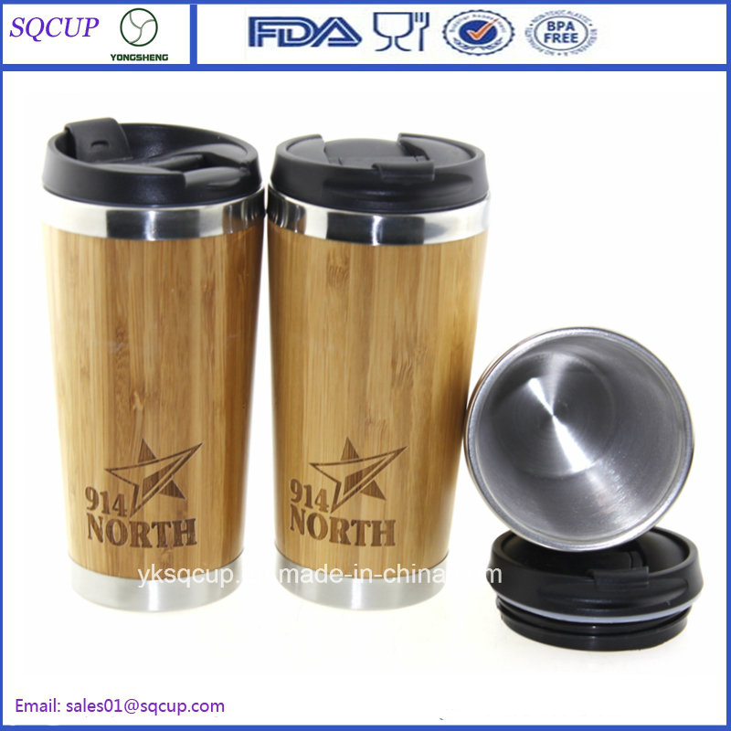 16oz Eco-Friendly Bamboo Mug and Bamboo Coffee Mug or Tumbler and Double Wall Bamboo Travel Mug with Laser Logo