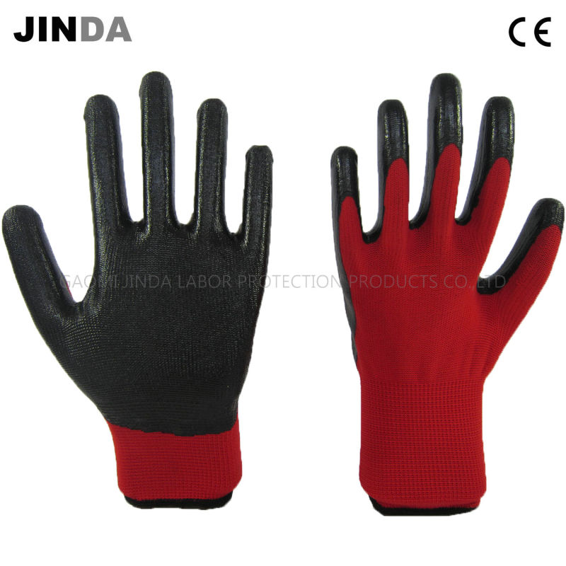 Nitrile Coated Polyester Shell Labor Protective Safety Gloves (NS004)