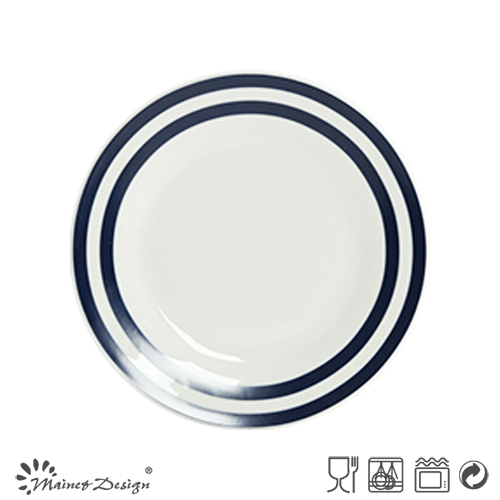 16PCS Porcelain Dinner Set with Blue Decal Strip and Dots Design