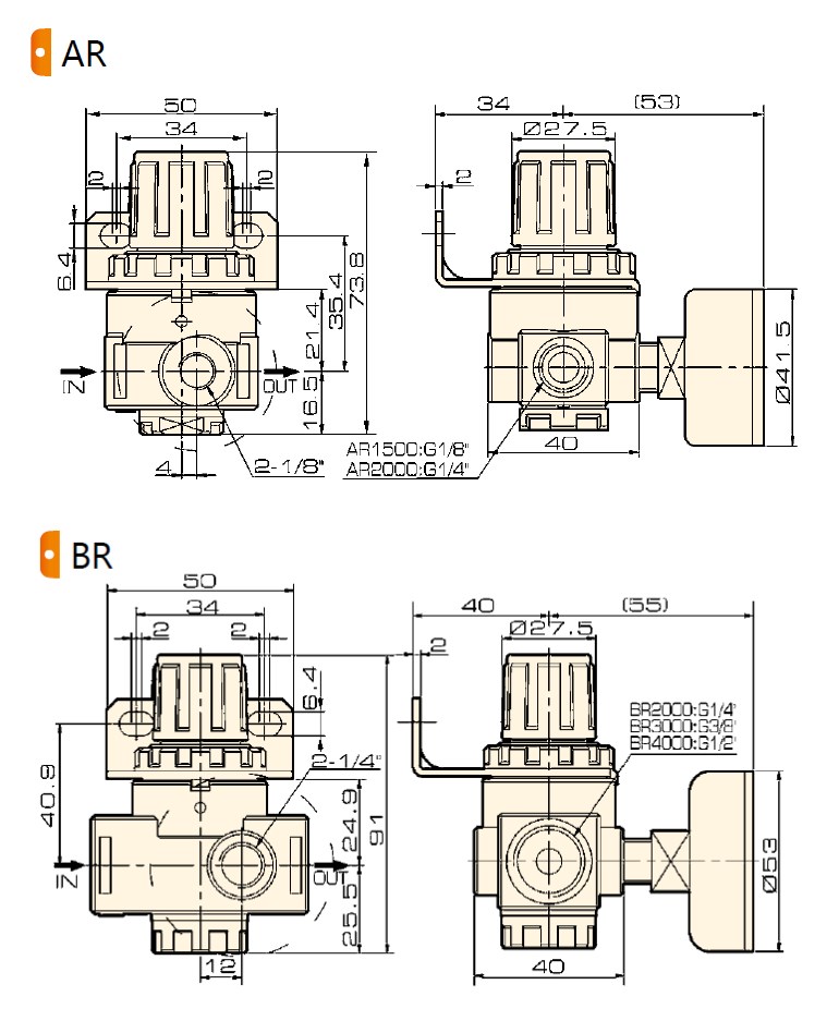 Ar, Br Series Pneumatic Air Regulator (Airtac Type)