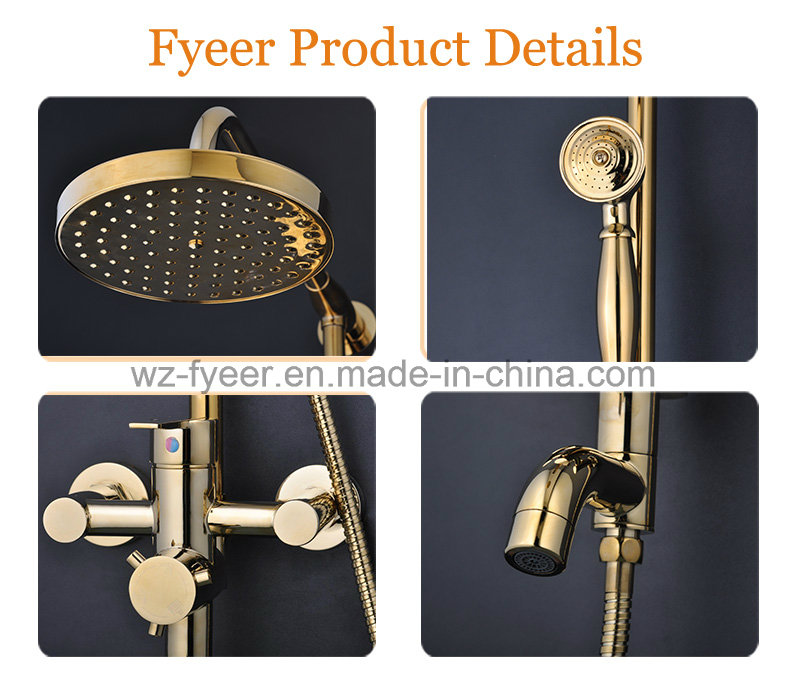 Fyeer Luxury Solid Brass Bathroom Rainfall Golden Shower Set