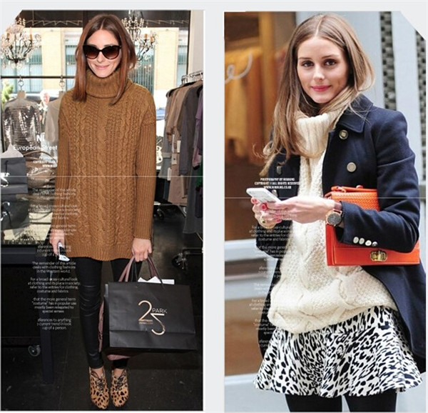 Fashion Loose High Neck Cable Style Knit Lady Sweater