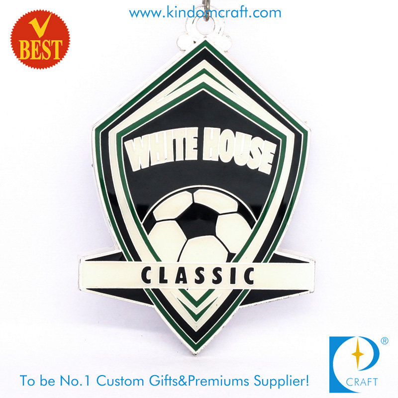 China Custom 2D White House Shield Shape Silver Plating Soccer Medal in High Quality