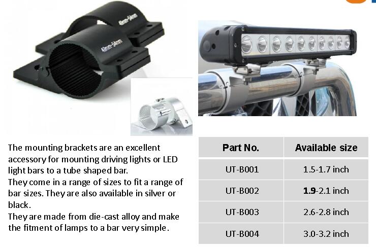 50mm 1.9~2.1inch Aluminum Mounting Bracket LED Light Bar Clamp