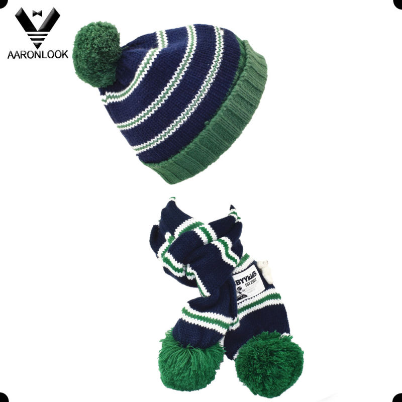 Fashion Cute Knitted Children Beanie and Scarf with Pompom