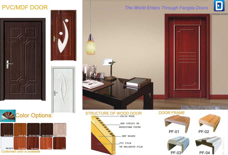 Six Panel Design Wooden MDF PVC Room Office Interior Wood Door