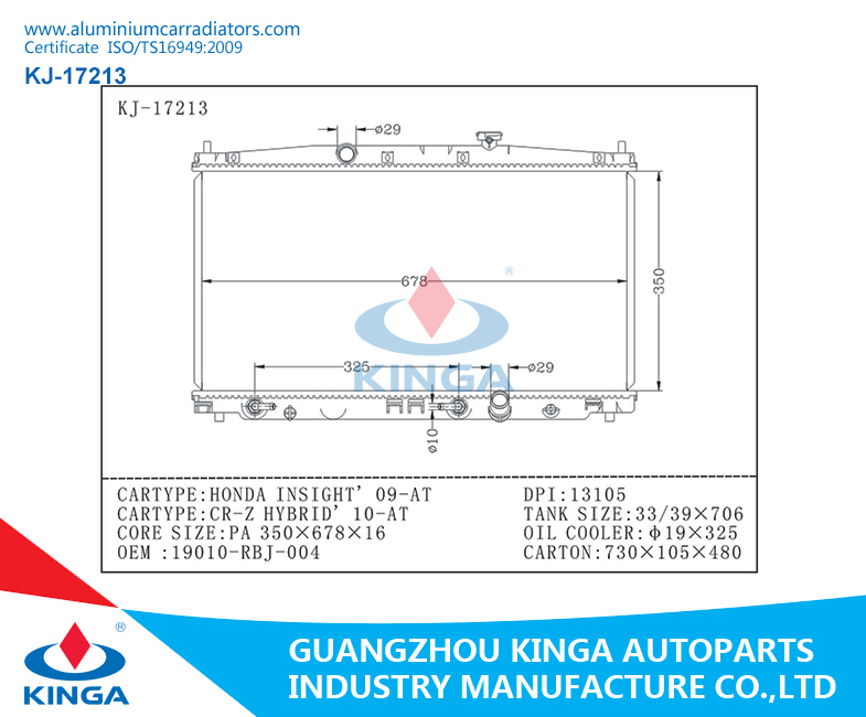 for Honda Insight (09-) at 19010-Rbj-004 Car Radiator Price