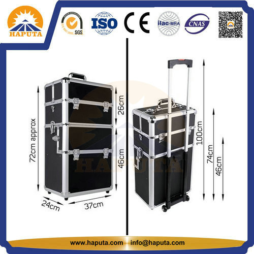 Top Quality Black Aluminium Makeup Trolley Case (HB-3313)