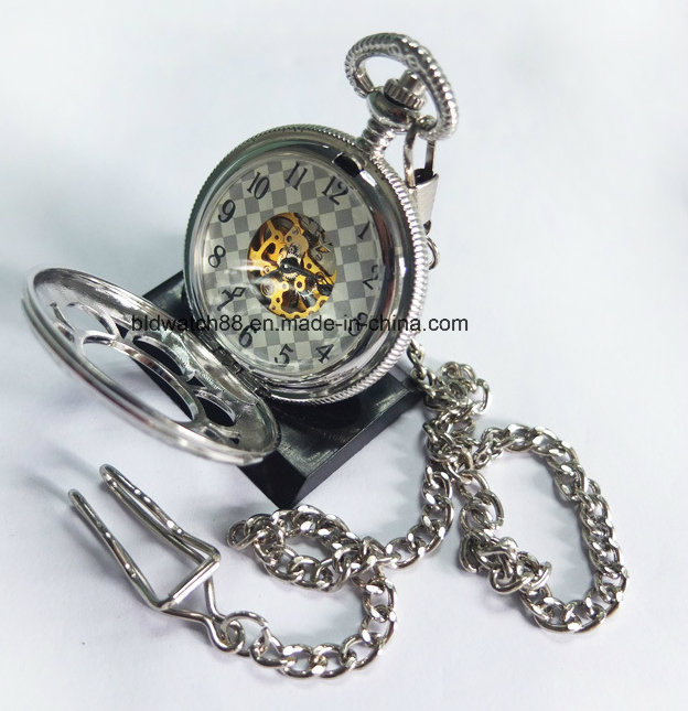 Fashion Ladies Pocket Watch Necklace Pendant Silver Tone