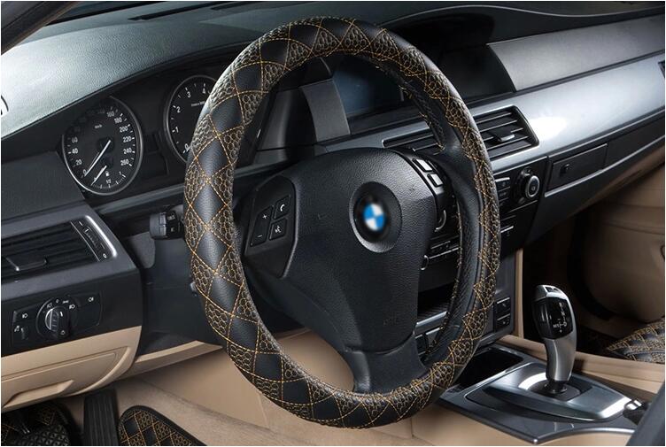 Car Steering Wheel Cover Ecological Leather-Golden