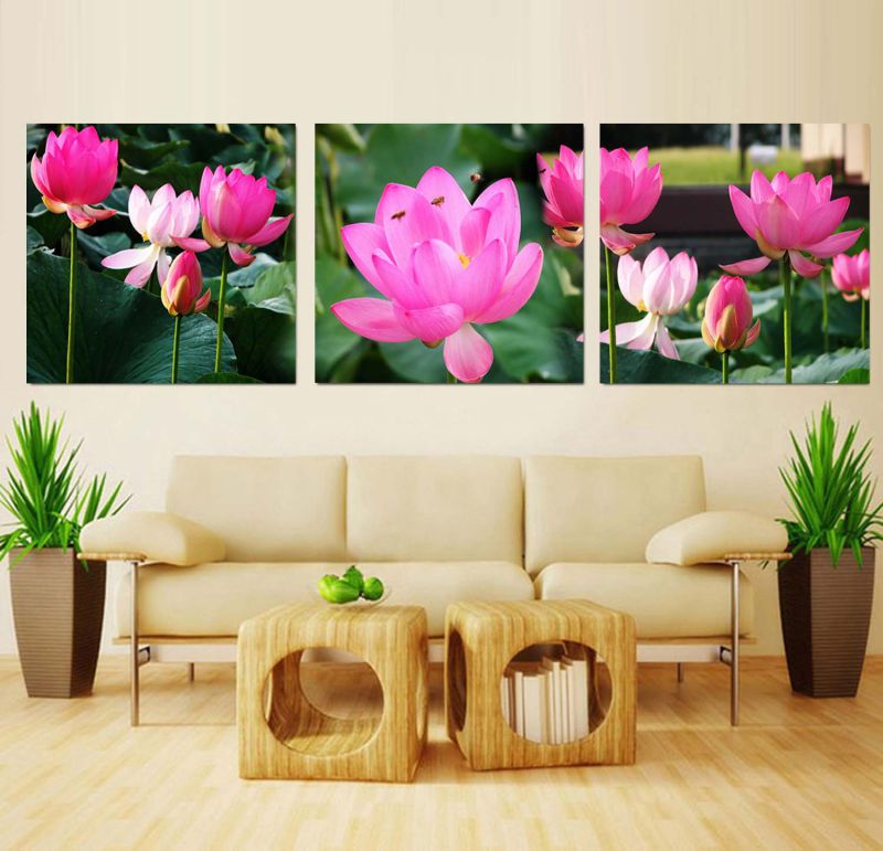 3 Panel Wall Art Oil Painting Lotus Painting Home Decoration Canvas Prints Pictures for Living Room Framed Art Mc-262