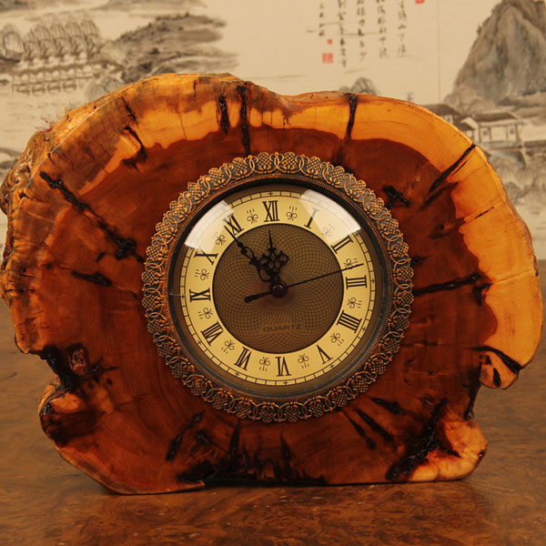 Carved Wooden Desk Clock Home Decoration Natural Handmade Bell