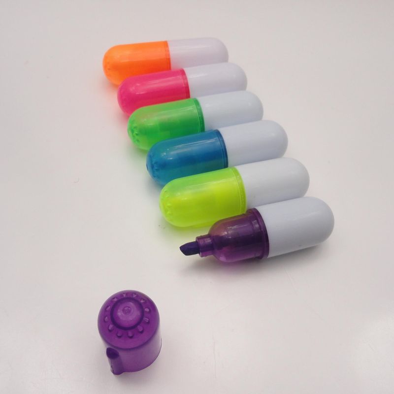 Promotional Pill Shape Capsule Highlighter with PVC Bag