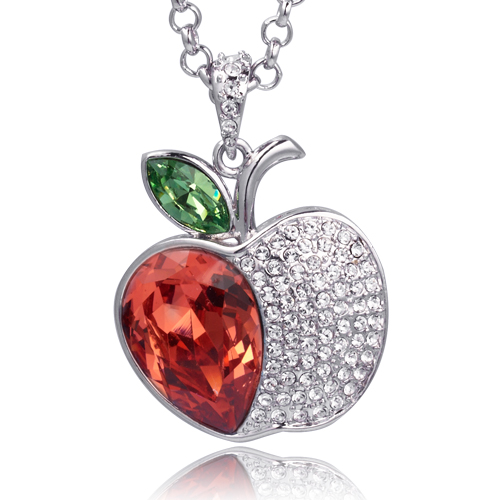 Sw Elements Crystal Light Siam and Peridot Color Apple Shape Necklace