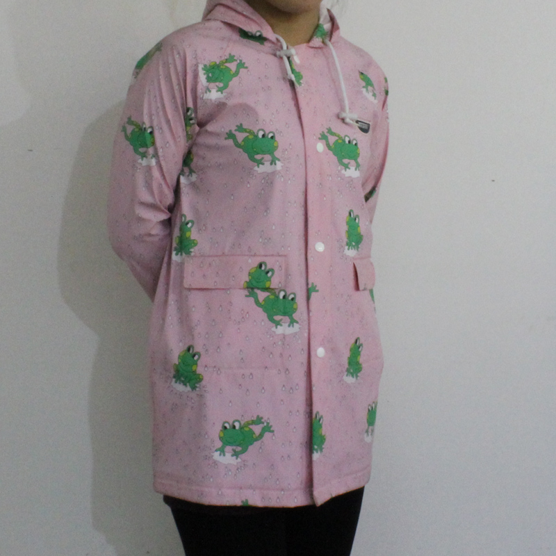 Pink Frog Hooded PU Raincoat