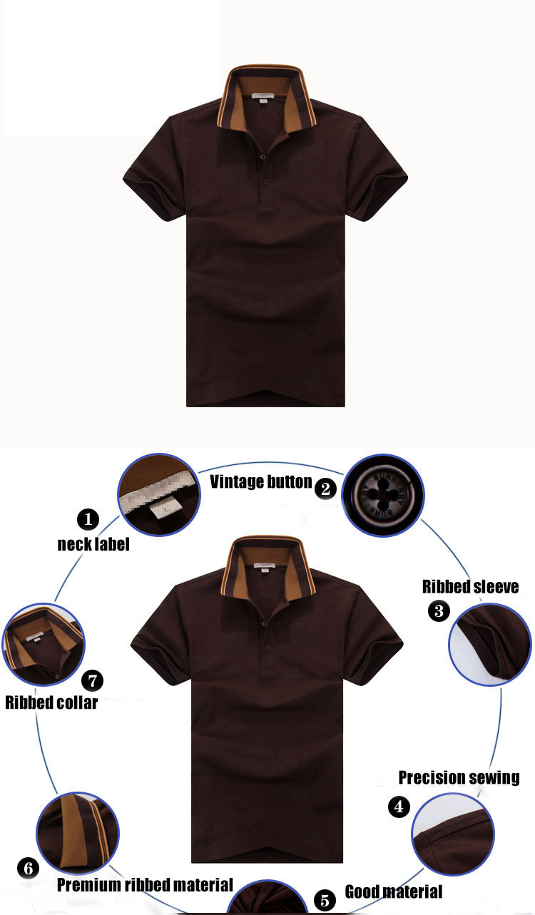 Ribbed Yarn Dye Stripe Collar Fashion Men Brown Polo Shirt on Sale