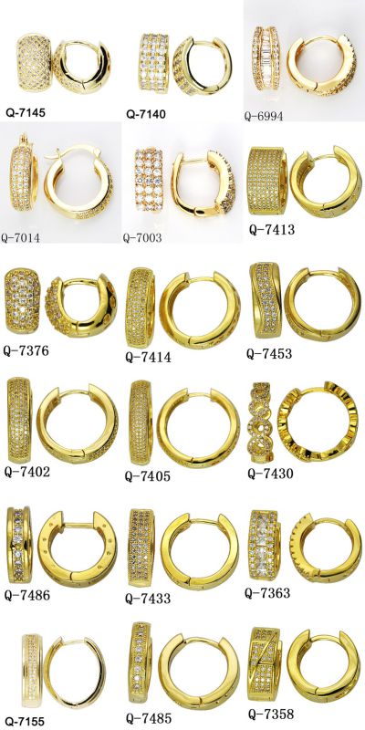 925 Sterling Silver Huggie Earrings 18 K Gold Plating (Q-7274)